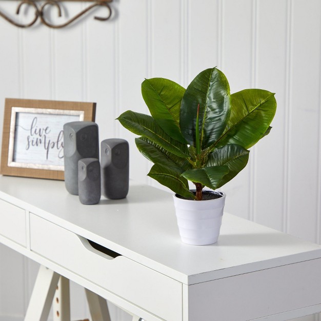 Nearly Natural 11-in Rubber Leaf Artificial Plant In White Planter (real Touch)