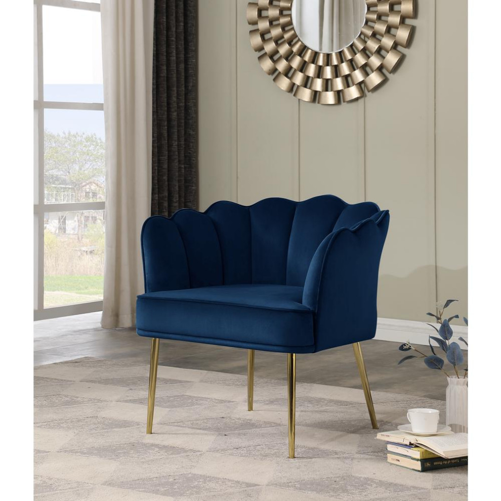 Jackie Navy Velvet Accent Chair With Gold Legs   Midcentury   Armchairs And Accent Chairs   by Homesquare  Houzz