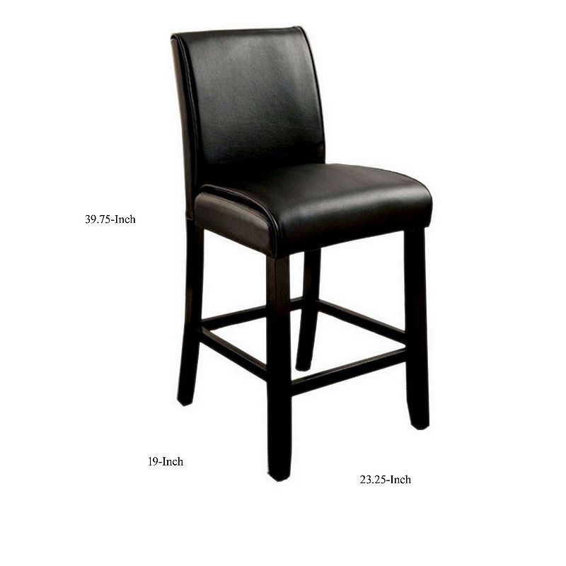 Leatherette Counter Height Chair with Wooden Legs， Set of 2， Black