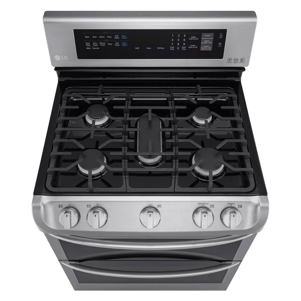 LG 6.9 cu. ft. Double Oven Gas Range with ProBake Convection Oven Self Clean and EasyClean in Stainless Steel LDG4313ST