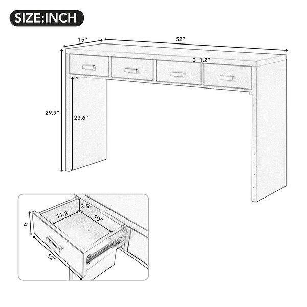 Modern Minimalist Console Table with Open Tabletop and Four Drawers