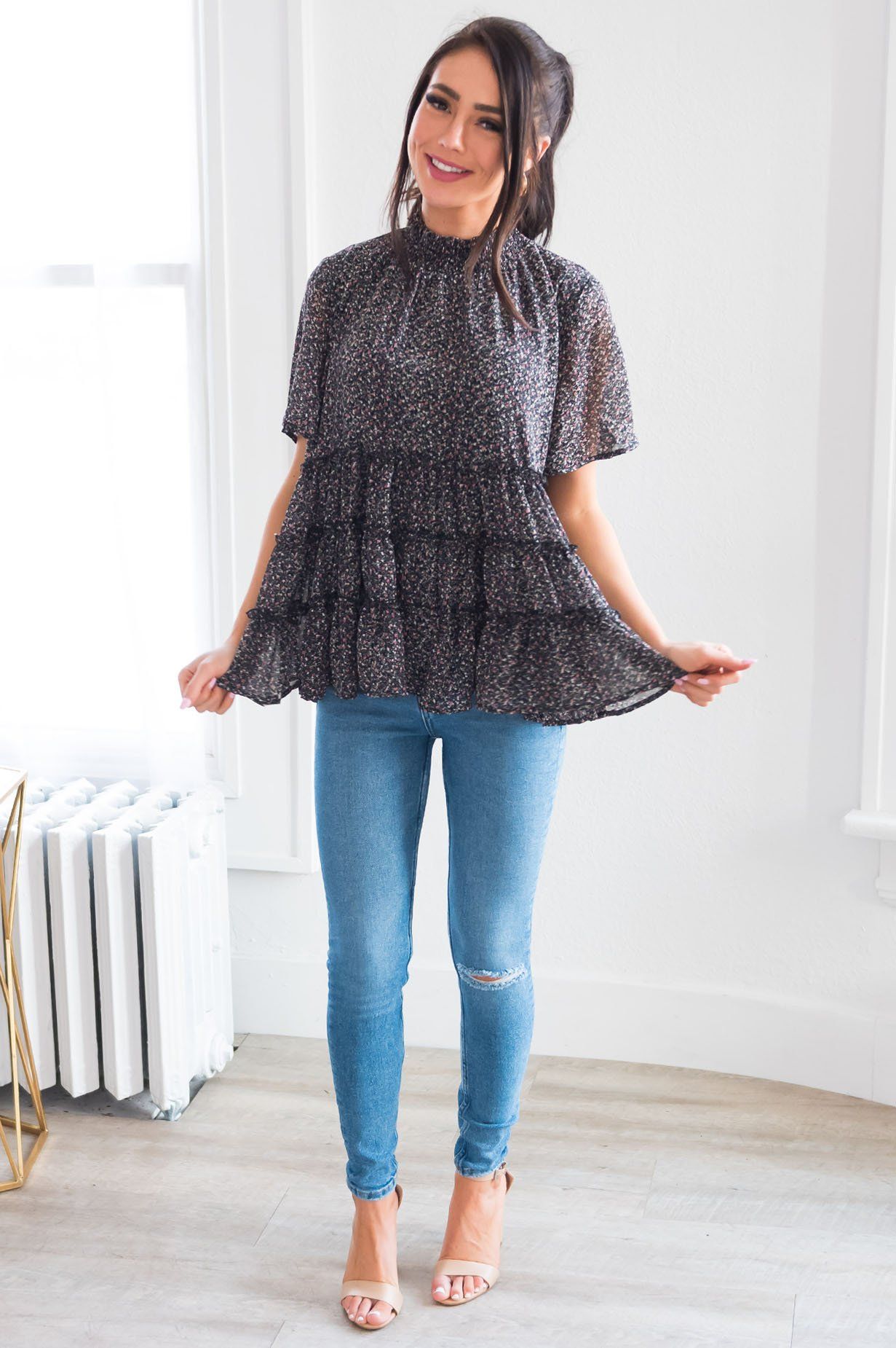 Happy Twirls Modest Tiered Blouse