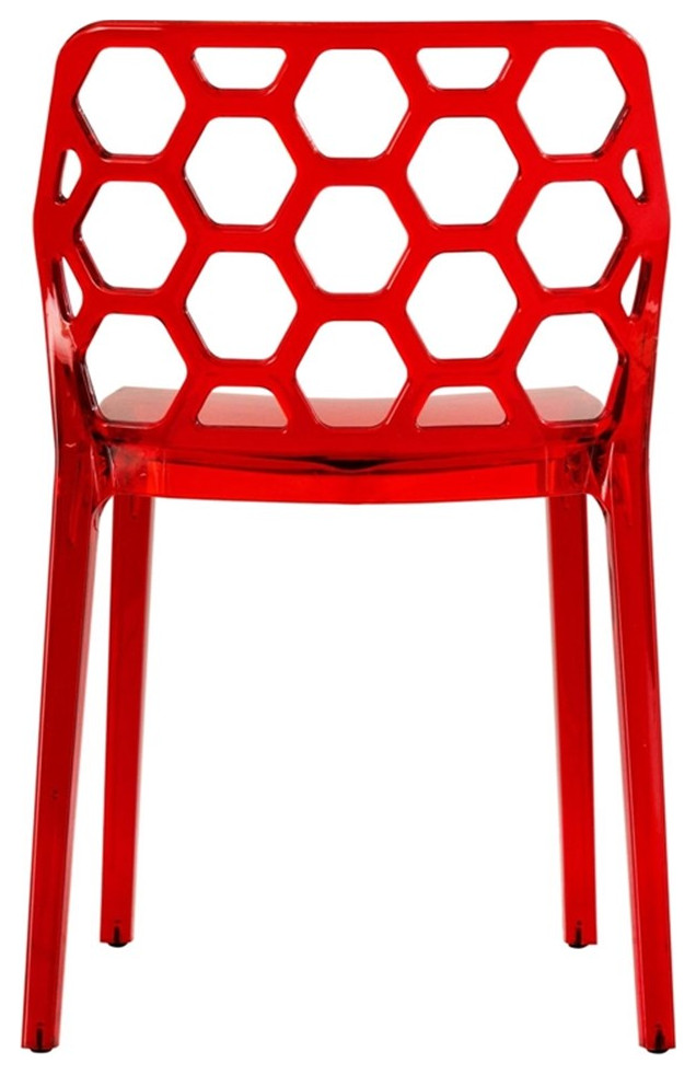 Pemberly Row Plastic Dining Side Chair Honeycomb Design in Red   Contemporary   Dining Chairs   by Homesquare  Houzz