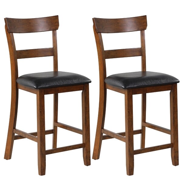 Set of 2 Barstools Wooden Counter Height Chair with Backrest