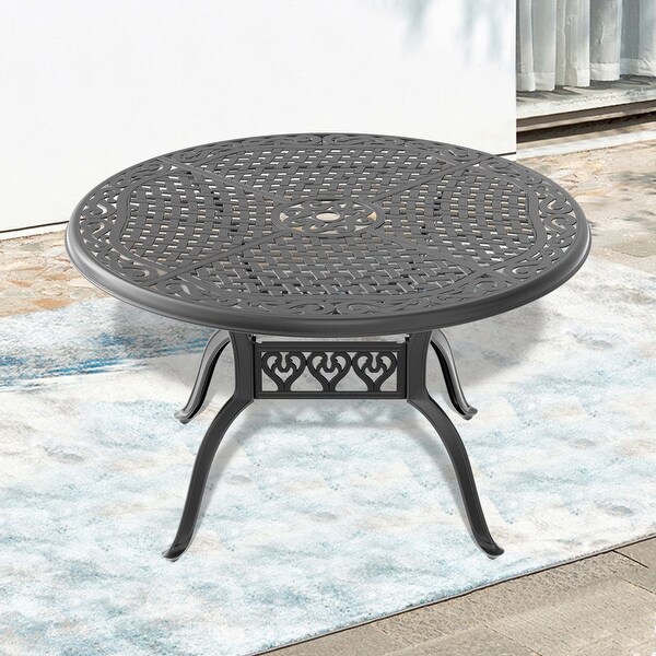 48.03 in. Black Round Cast Aluminum Patio Dining Table