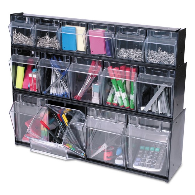 Deflecto Tilt Bin Plastic Storage System W 5 Bins 23 5 8 X 5 1 4 X 6 1 2 Black 20504op