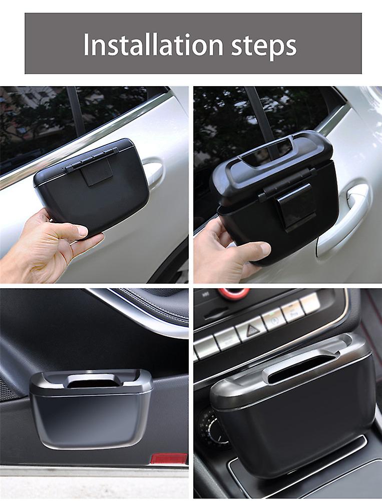 Portable Car Trash Can Holder Mini Bin Door Hanging Box Garbage Box Dust Case Car Storage Holder Container Cleaning Supplies Silver