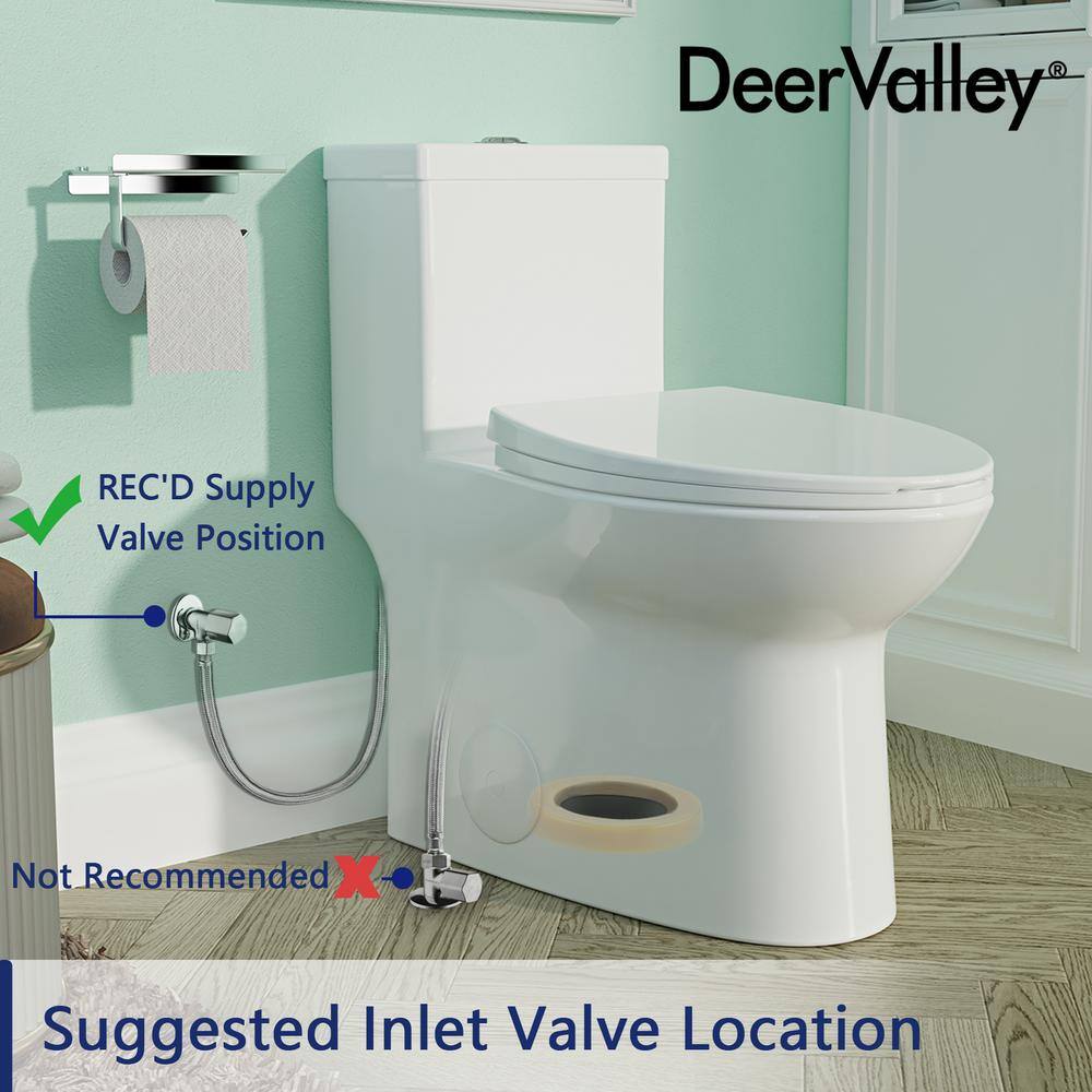 DEERVALLEY Symmetry 1-Piece 1.11.6 GPF Dual Flush Elongated Toilet in White with Map Flush 1000g Soft Closed Seat Included DV-1F52508