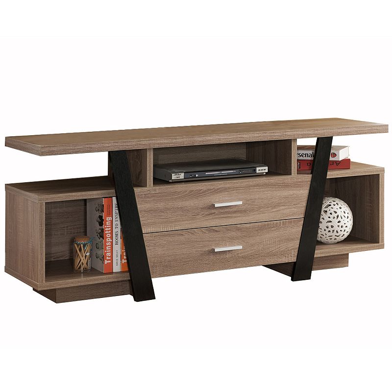 FC Design Dark Taupe/Black TV Stand with 3 Center Shelves and 2 Bottom Drawers Entertainment Center Television Entertainment Center