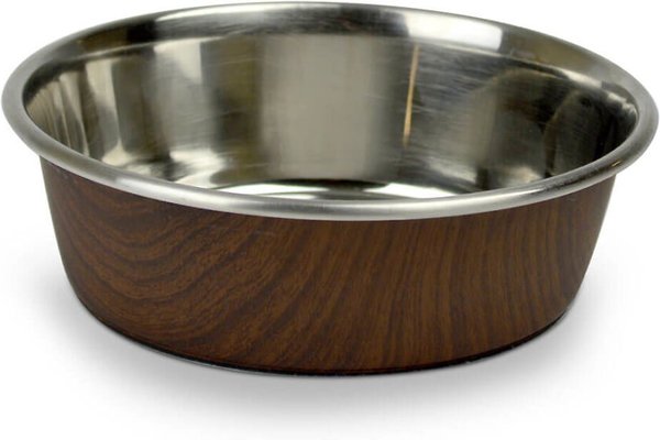 OurPets Durapet Non-Skid Woodgrain Stainless Steel Dog and Cat Bowl