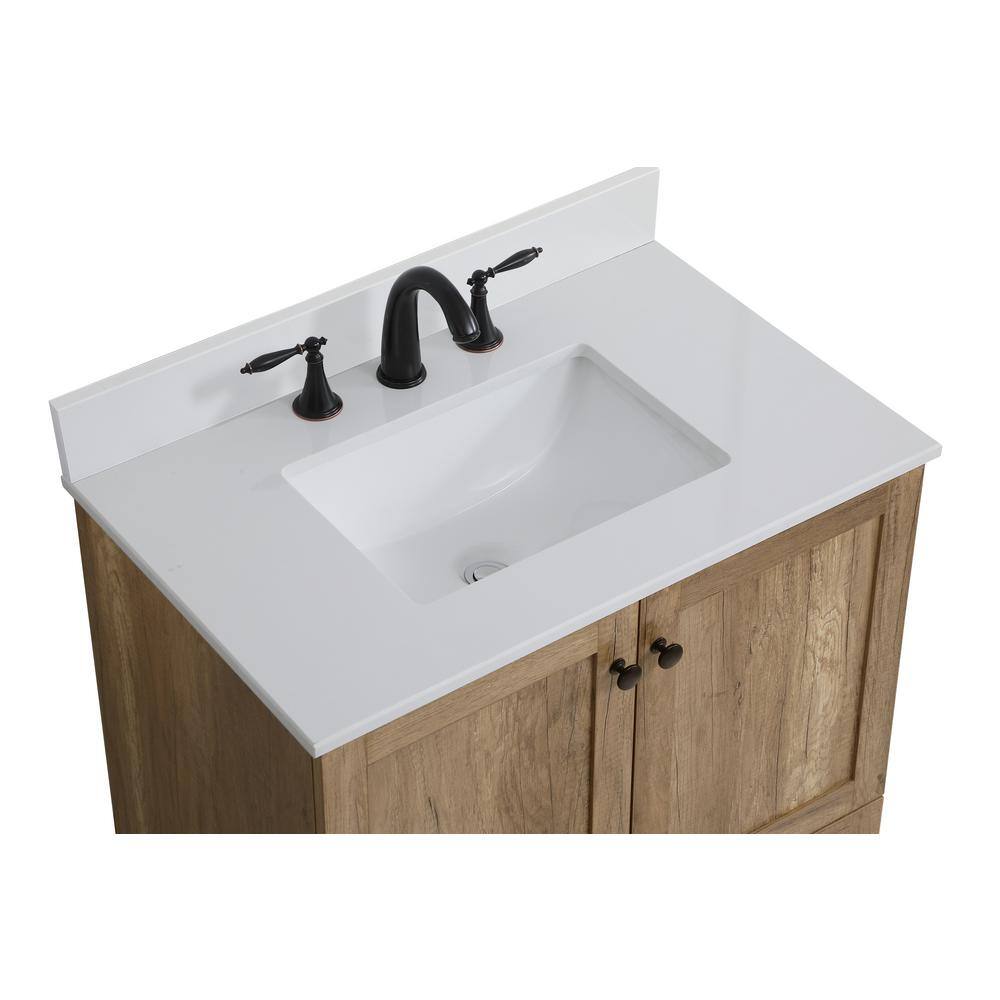 Timeless Home 30 in. W Single Bath Vanity in Natural Oak with Marble Vanity Top in White and Basin with Backsplash TH56630natBS