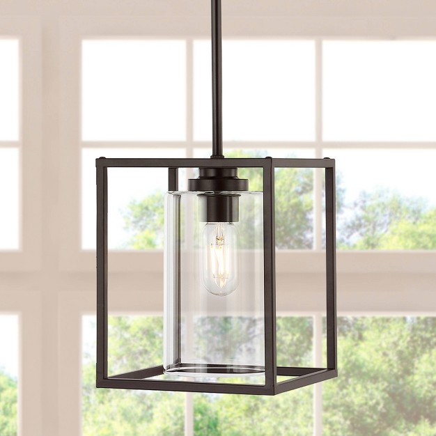 1 light Quinn Industrial Farmhouse Iron glass Led Pendant Oil Rubbed Bronze Jonathan Y