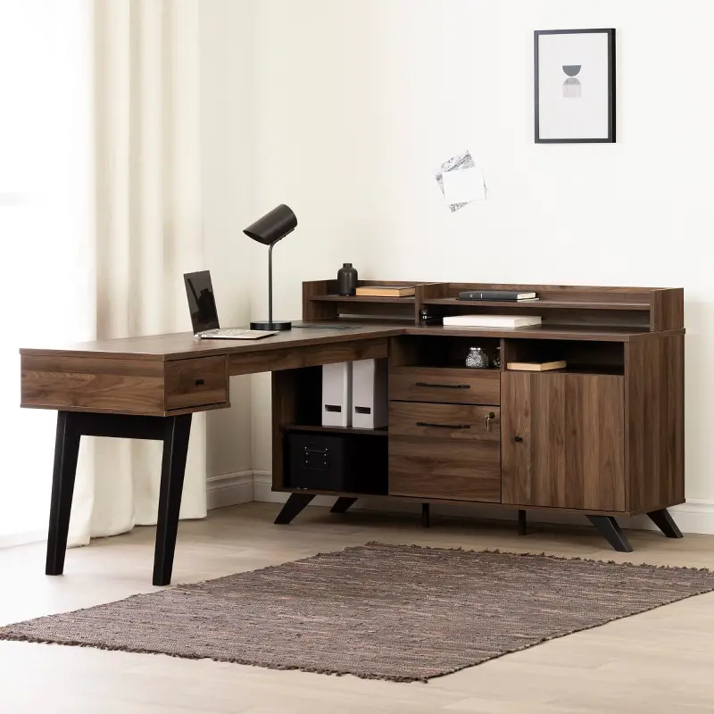 Helsy Walnut Brown L-Desk - South Shore