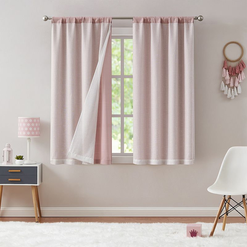 Hopscotch Ellie Blackout Set of 2 Window Curtain Panels with Sheer Metallic Overlay