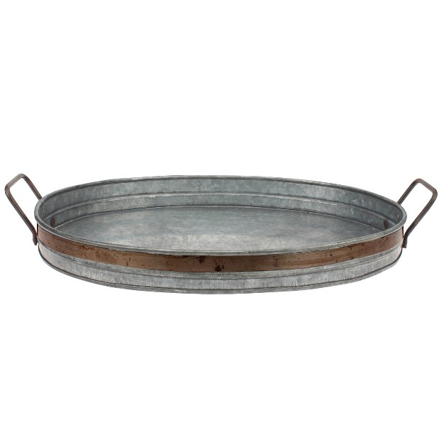 Aged Galvanized Metal Tray With Rust Trim And Handles Gray Stonebriar Collection