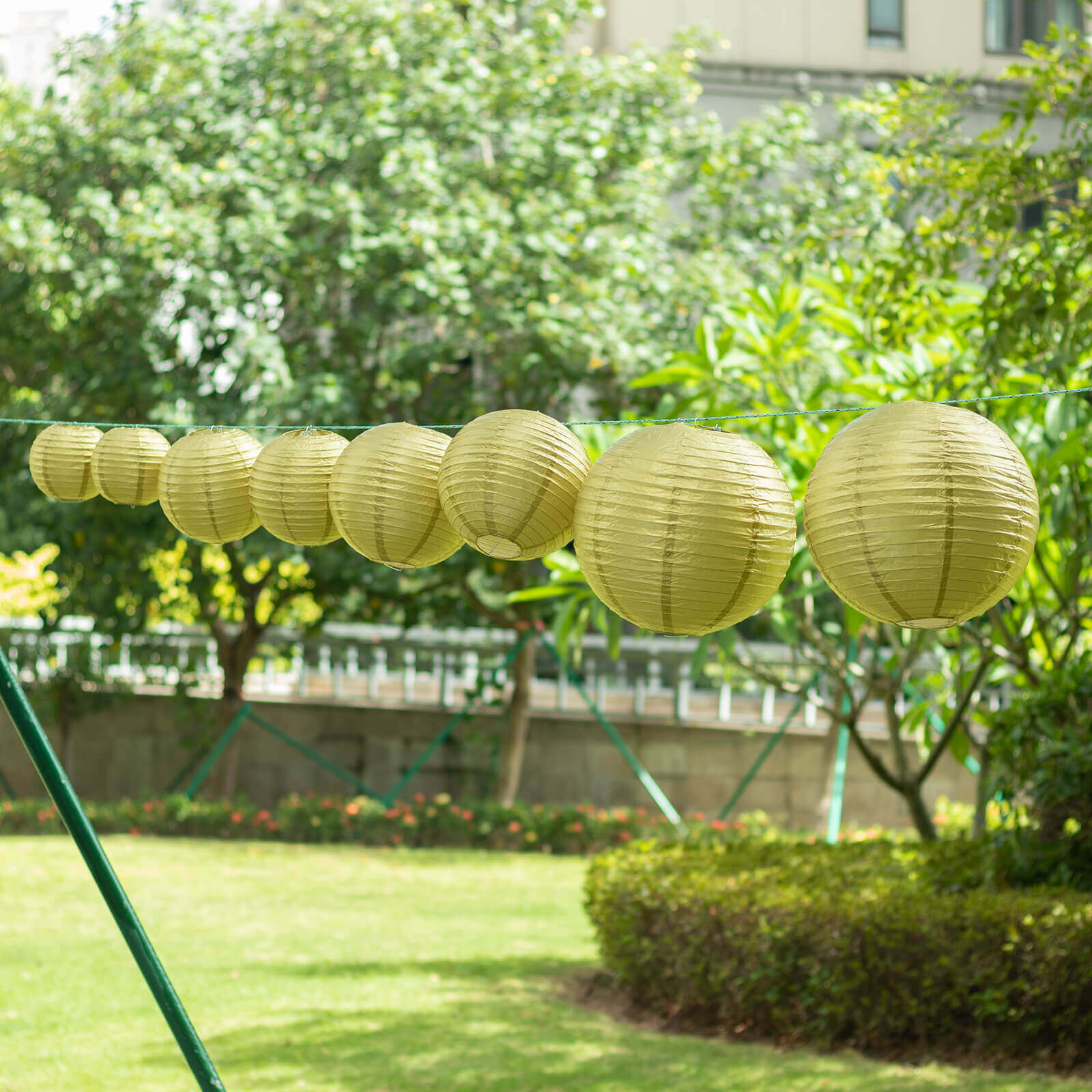 Set of 8 Gold Hanging Paper Lanterns, Assorted Size Decorative Round Chinese Sky Lanterns - 6