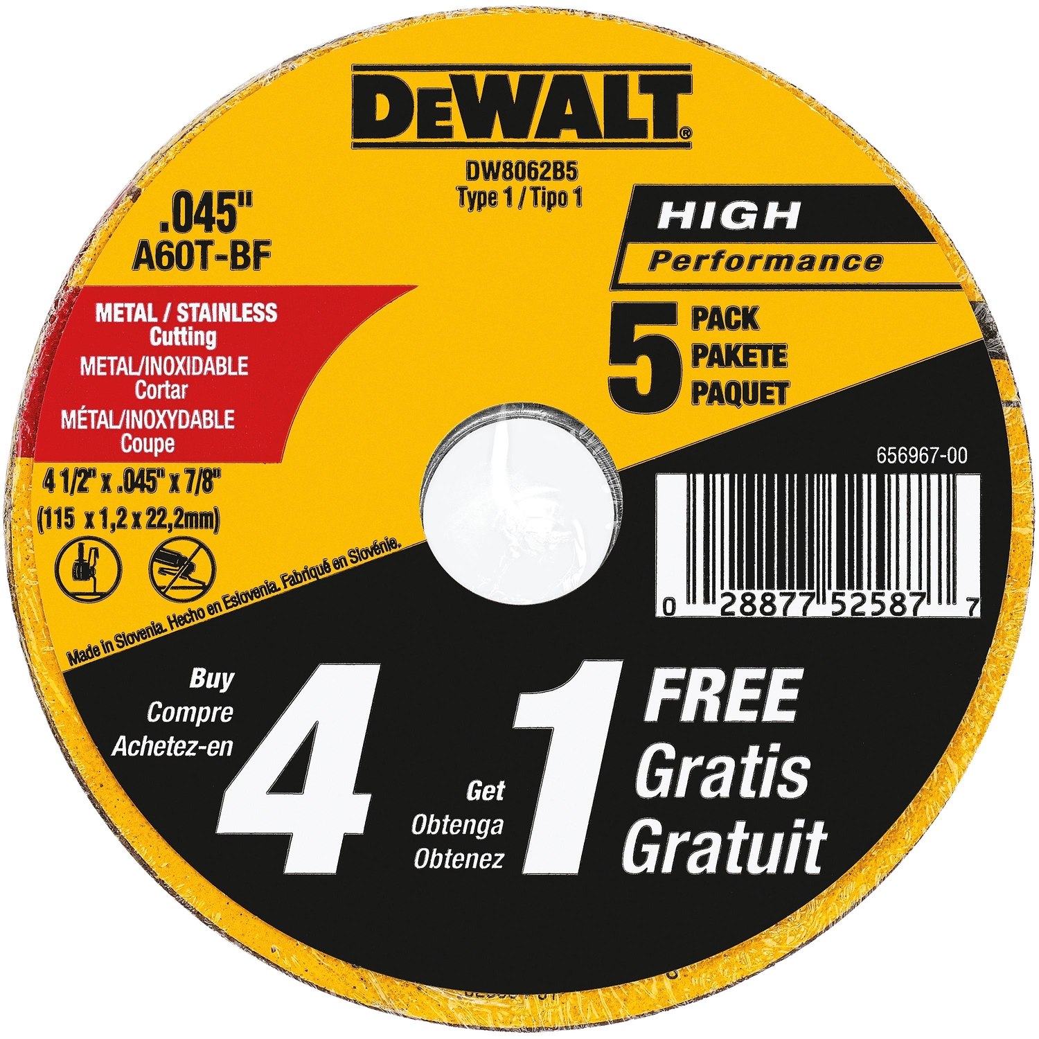 DW 4-1/2 in. D X 7/8 in. Fiberglass Cut-Off Wheel 5 pc