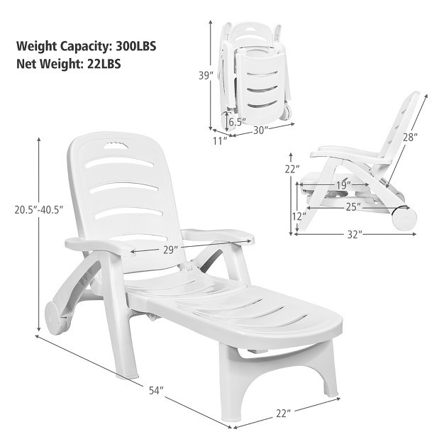 Costway 2 Pcs Folding Chaise Lounge Chair 5 position Adjustable Recliner Grey turquoise brown white