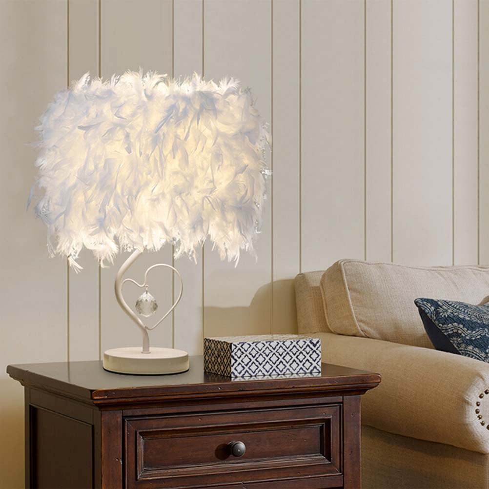 Surpars House Heart Shape White Feather Deco Table Lamp Crystal Bedside Table Lamp