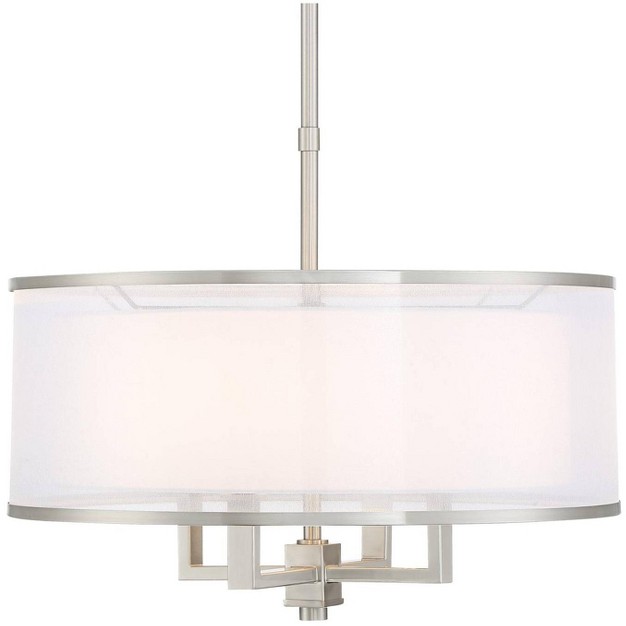 Wide Silver Organza White Shade 4 light Fixture For Dining Room