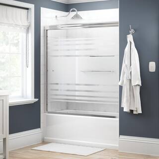 Delta Simplicity 60 in. x 58-18 in. Semi-Frameless Traditional Sliding Bathtub Door in Chrome with Transition Glass 2435539