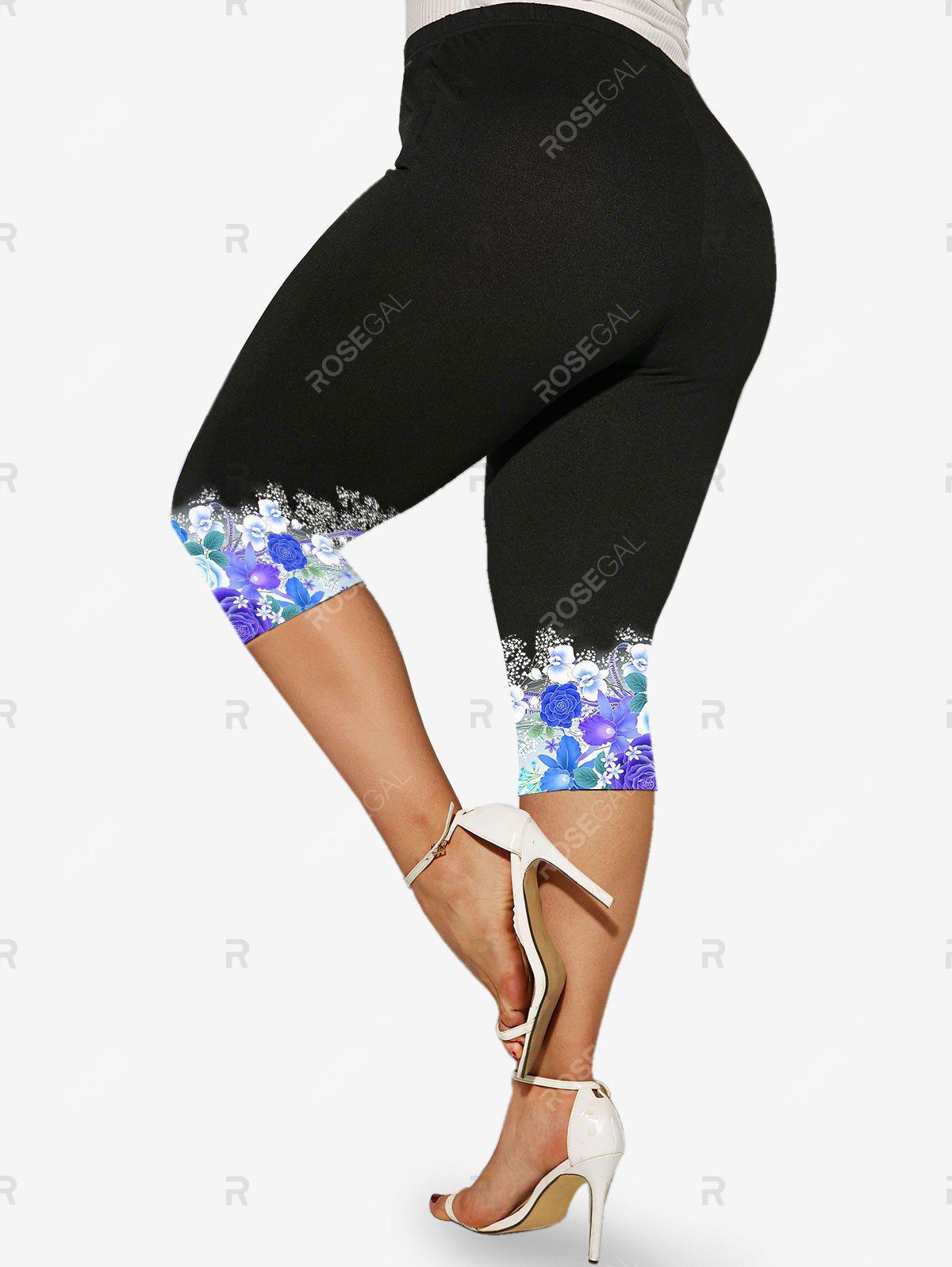 3D Flower Printed Ombre Tee and Floral Printed Ombre Leggings Plus Size Summer Outfit