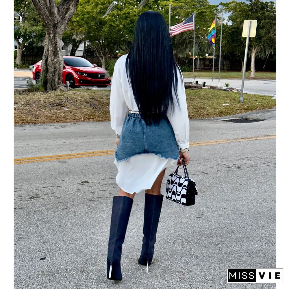 Long Sleeve Shirts+Denim Skirt Two Piece Sets