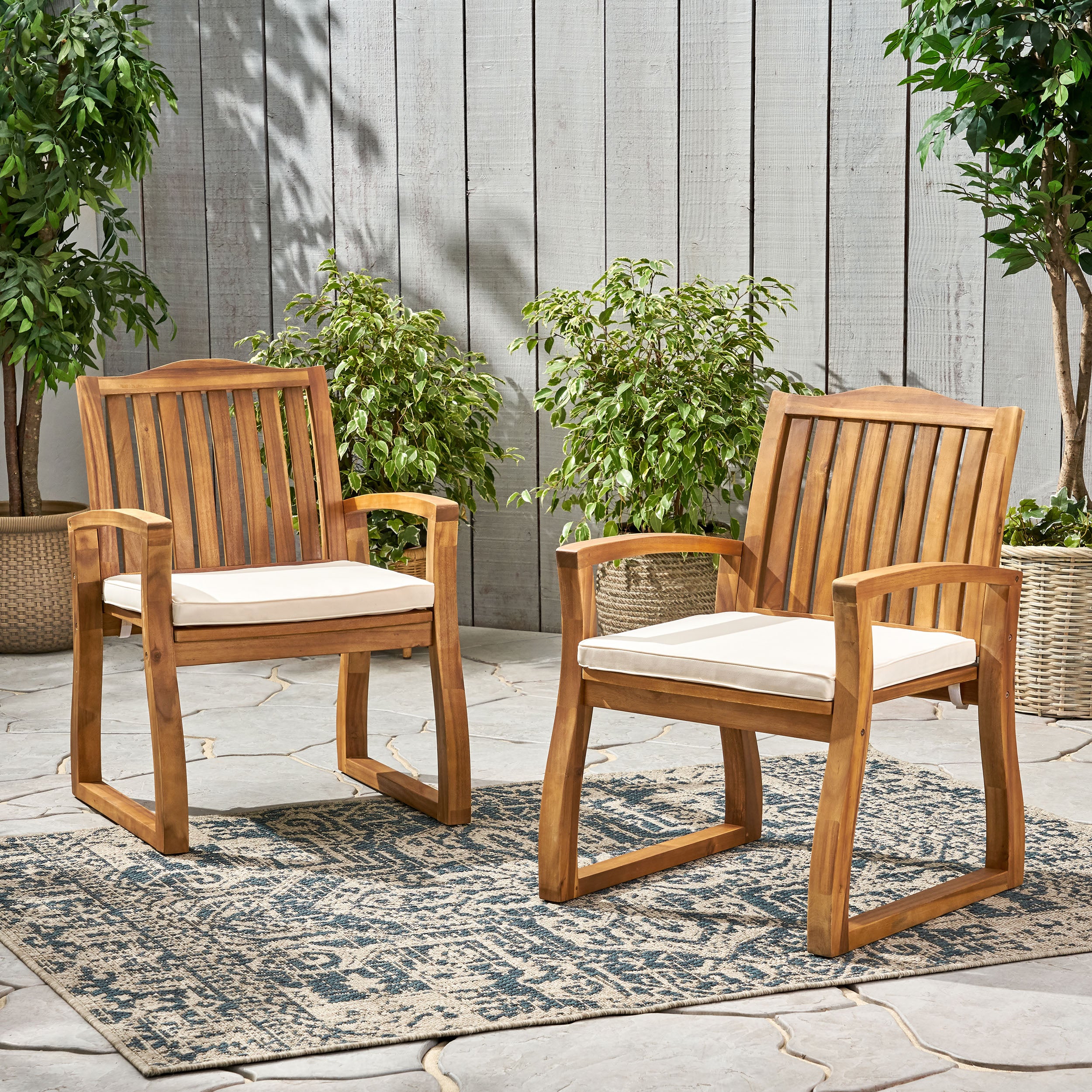 Tampa Teak Finish Acacia Wood Outdoors Dining Chairs (Set of 2)