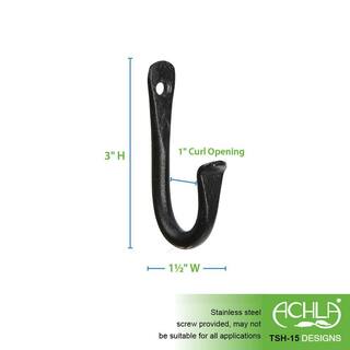 ACHLA DESIGNS 3 in. Tall Black Powder Coat Metal Multi-Use J-Hook Brackets (Set of 3) TSH-15-3