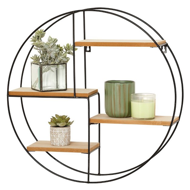 Mdesign Round Wall Mount Display Storage Organizer 4 Shelf Black natural