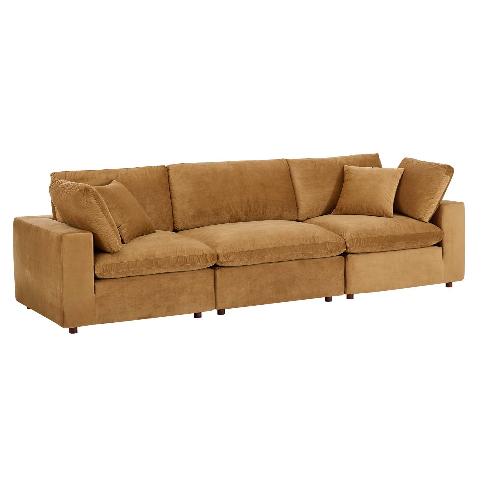 Commix Down Filled Overstuffed Performance Velvet 3-Seater Sofa-EEI-4817