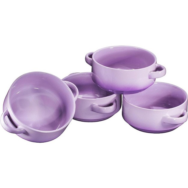 Bruntmor 19 Oz Ceramic Soup Bowl With Handles Set Of 4 Purple