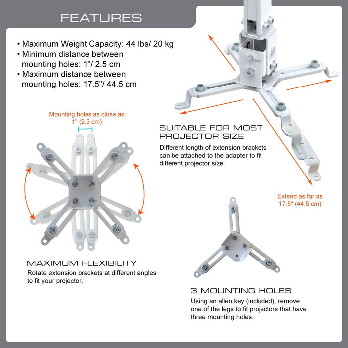 QualGear QGPM002WHT Universal Projector Ceiling Mount White