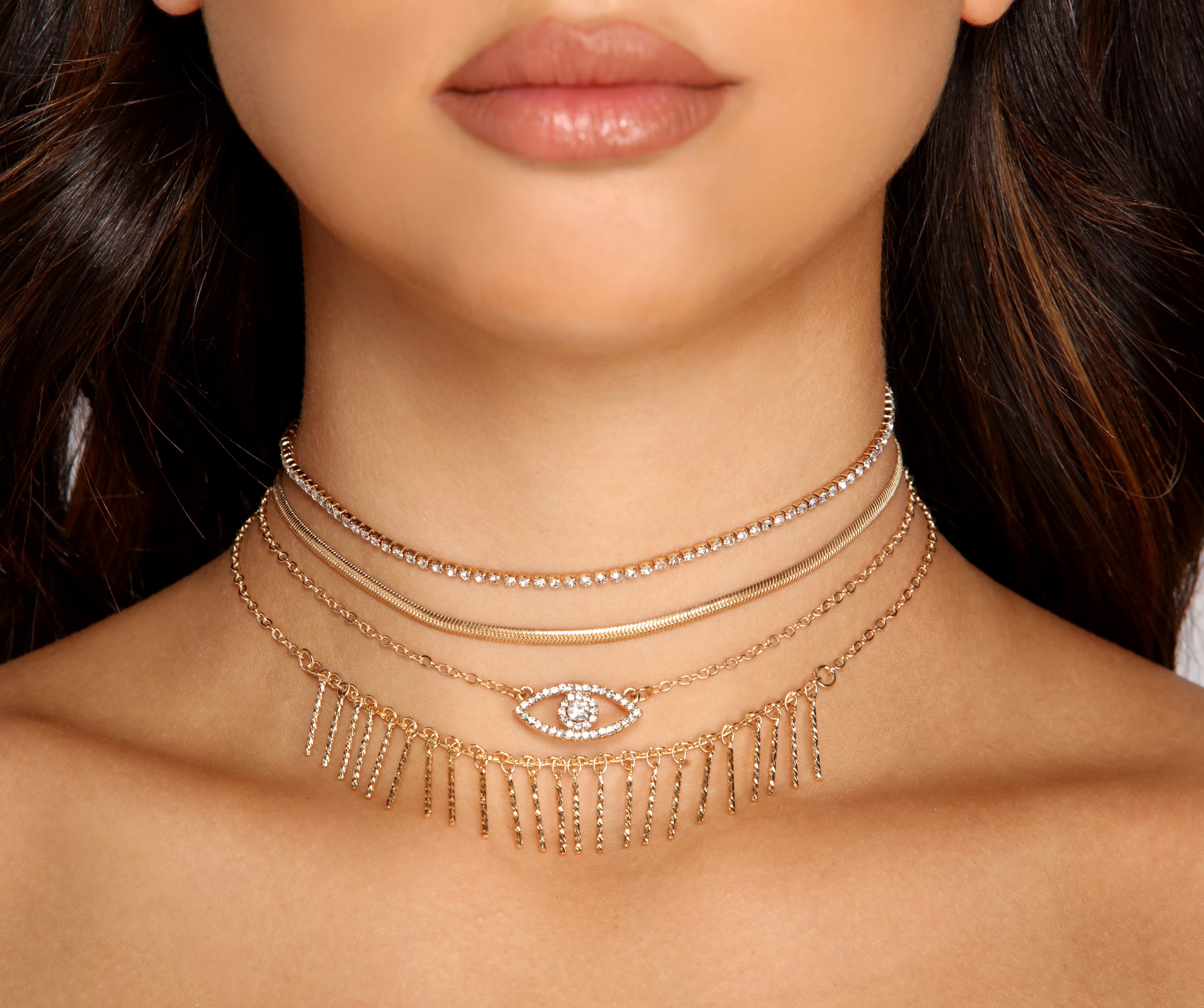 Evil Eye Rhinestone Choker Set