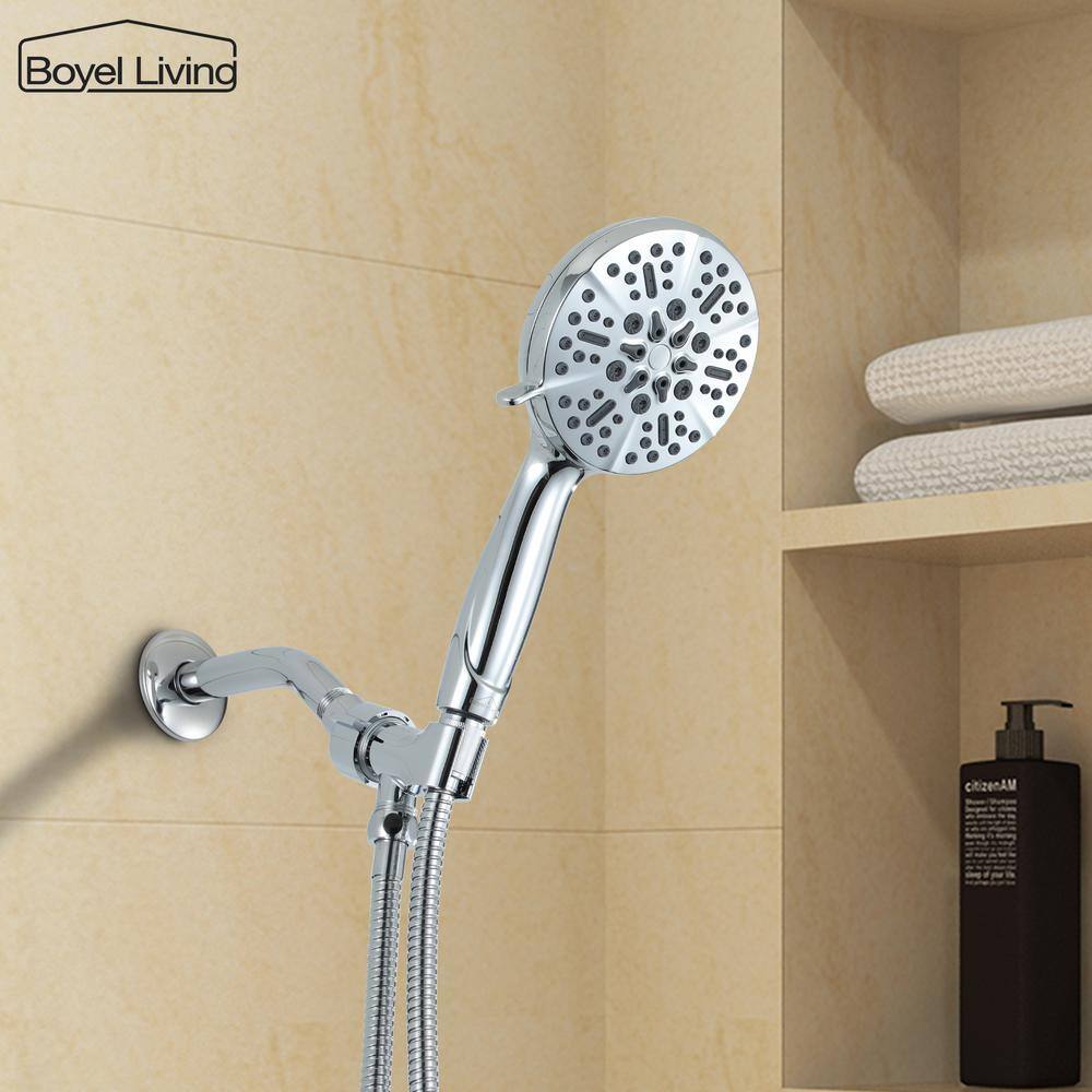 Boyel Living 5-Spray Patterns 5 in. High Pressure Wall Mount Handheld Shower Head with 2.5 GPM and 59 in. Long Hose TWHSB015-5CH