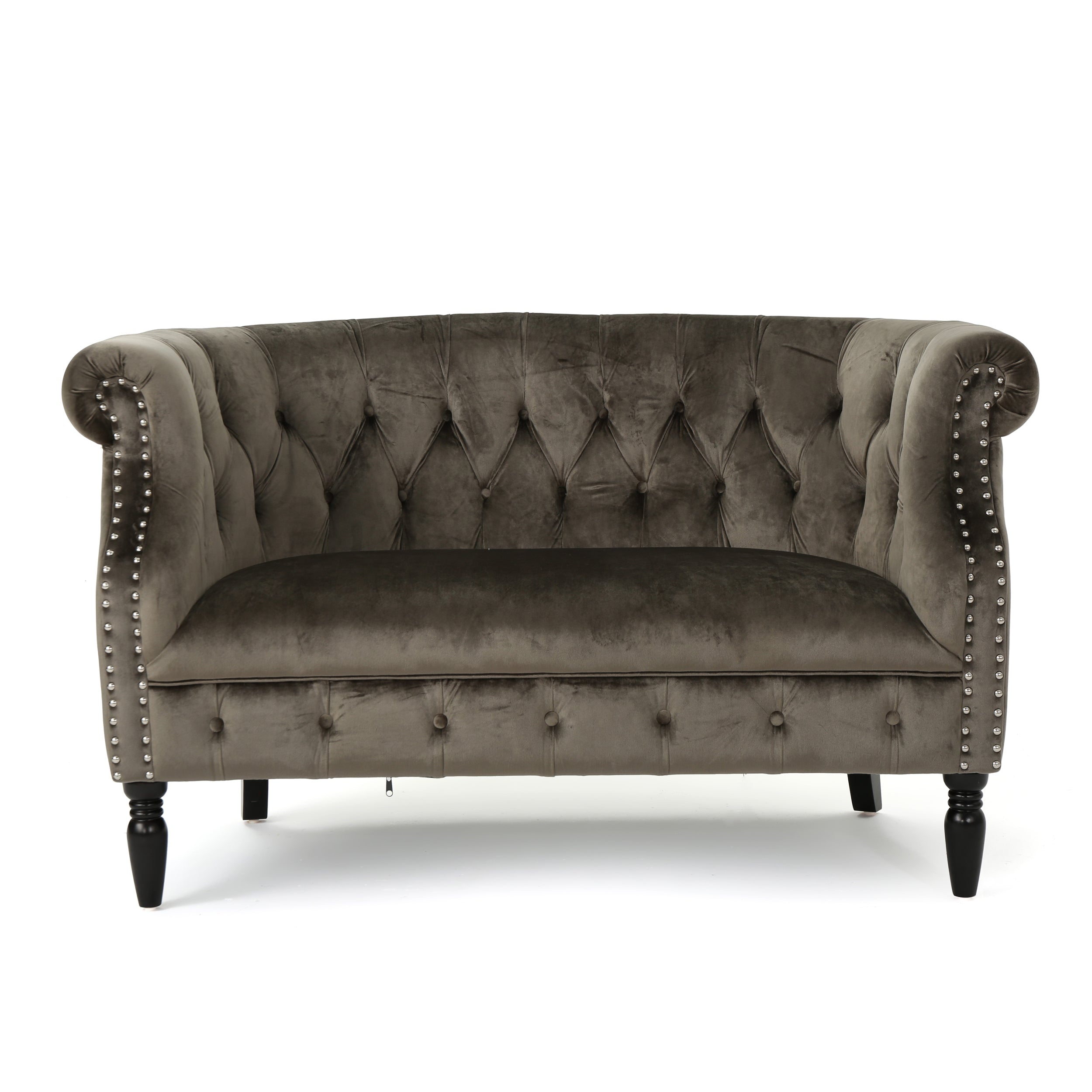 Melaina Tufted Scroll Arm New Velvet Loveseat