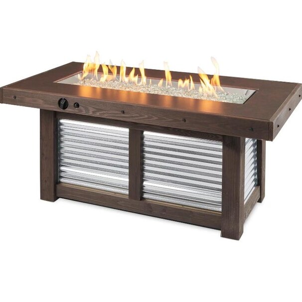 The Outdoor GreatRoom Company Denali Brew 56-Inch Linear Natural Gas Fire Pit Table with 42-Inch Crystal Fire Burner