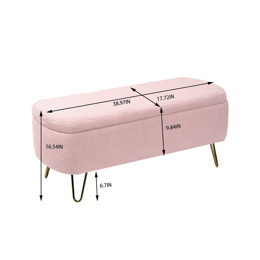 Contemporary Fabric Upholstered Storage Ottoman Bench with Metal Legs