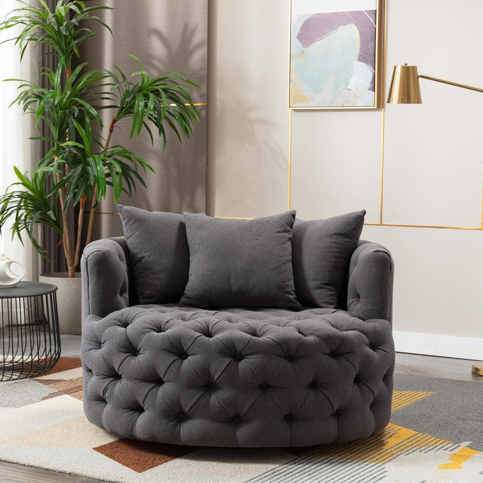 Elegant Swivel Accent Chair  Deep Tufted Seat  ampCurved Back   Contemporary   Armchairs And Accent Chairs   by Decor Love  Houzz