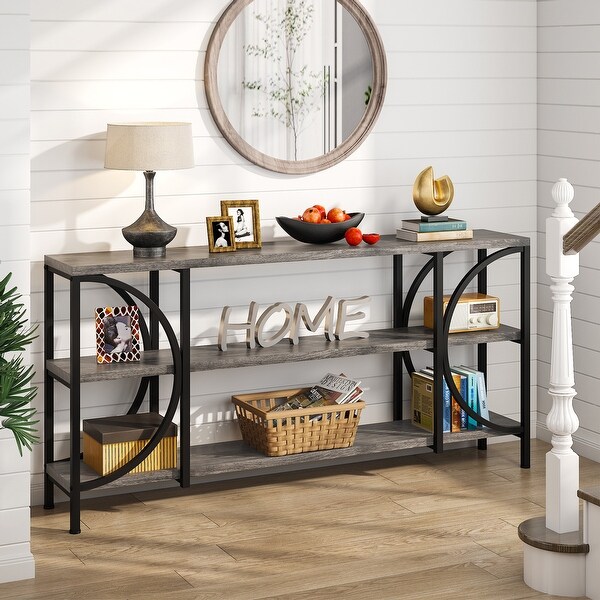 70.86 Inch Extra Long Sofa Table， 3 Tier Narrow Console Table with Storage Shelves