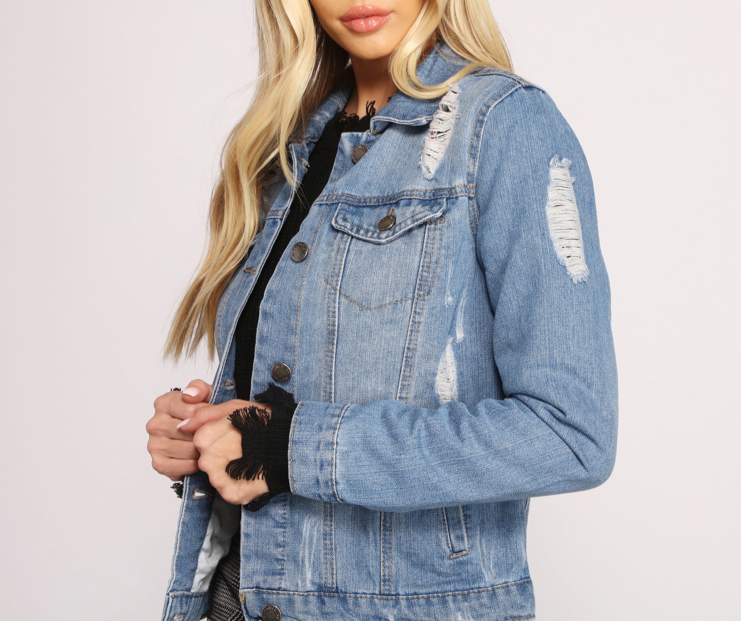 Stylish And Distressed Denim Jacket