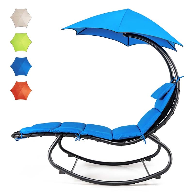 Full-Padded Hammock Chair Swing Patio Sun Lounger with Shade Canopy, Outdoor Chaise Lounge Hanging Chair for Pool Beach Deck