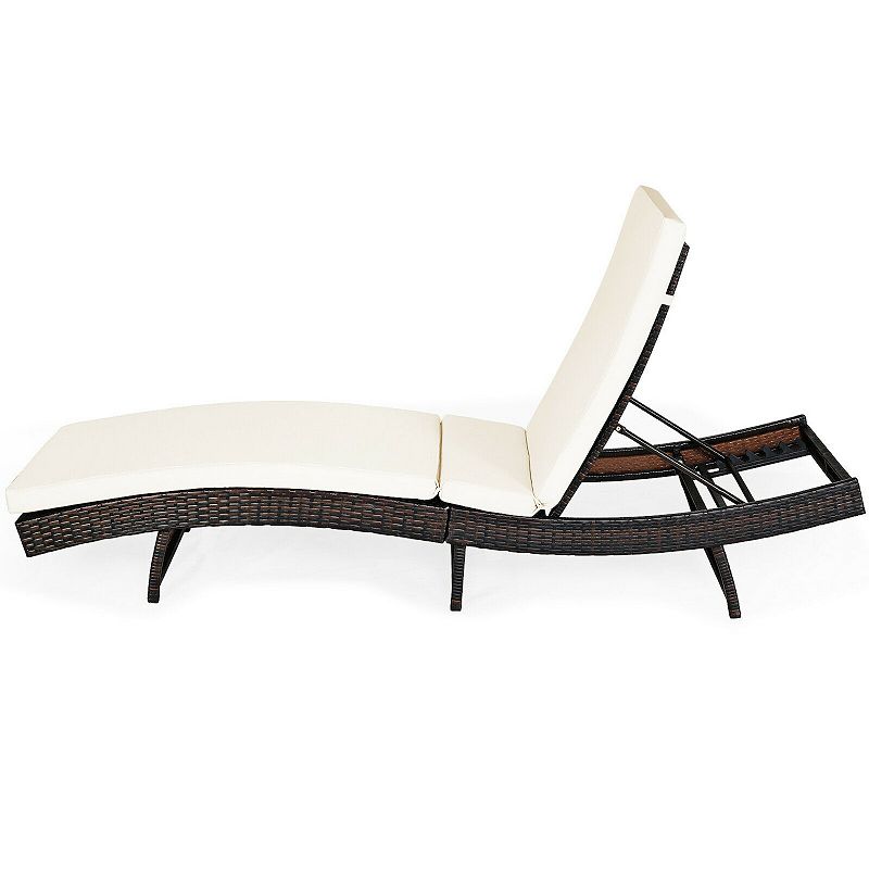 Patio Folding Adjustable Rattan Chaise Lounge Chair with Cushion