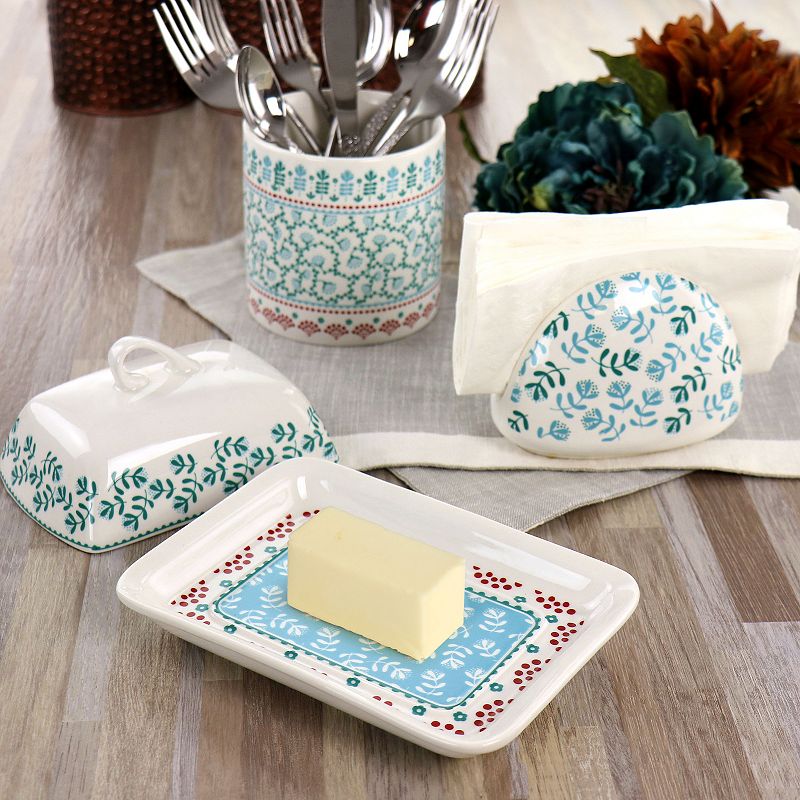 Gibson Home Village Vines 2 Piece Fine Ceramic Butter Dish