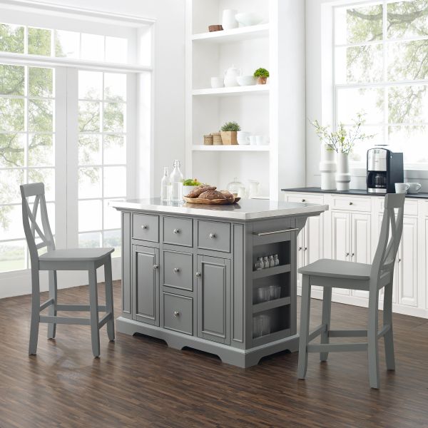 Julia Stainless Steel Top Island W/X-Back Stools