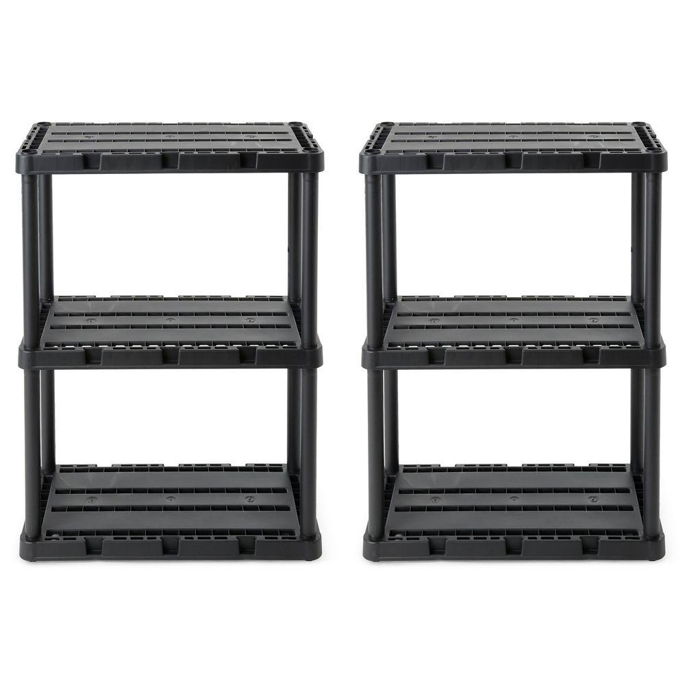 GRACIOUS LIVING 12 in. x 24 in. x 33 in. 3-Shelf Knect-A-Shelf Solid Light Duty Storage Unit in Black (2-Pack) 2 x 91082-1C