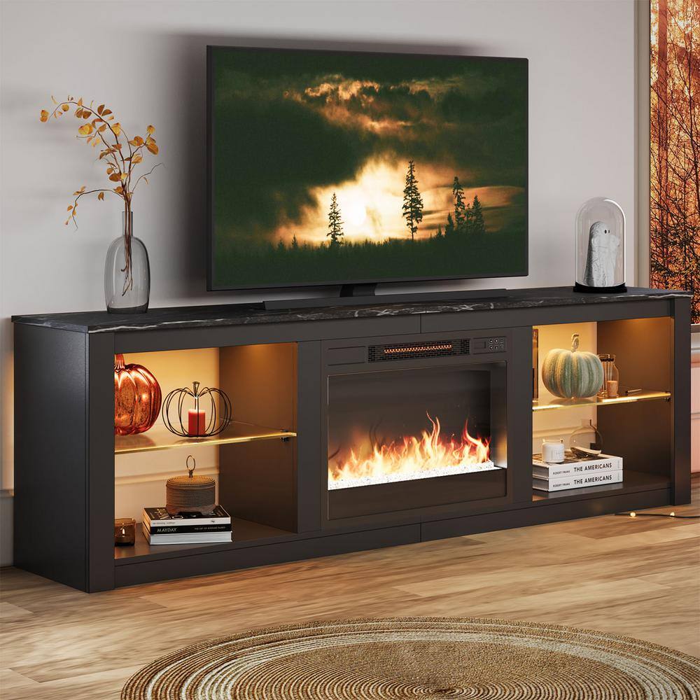 Bestier 70.8 in. Black TV Stand with Fireplace Fits TVs up to 75 in. LED Entertainment Center 1009660581