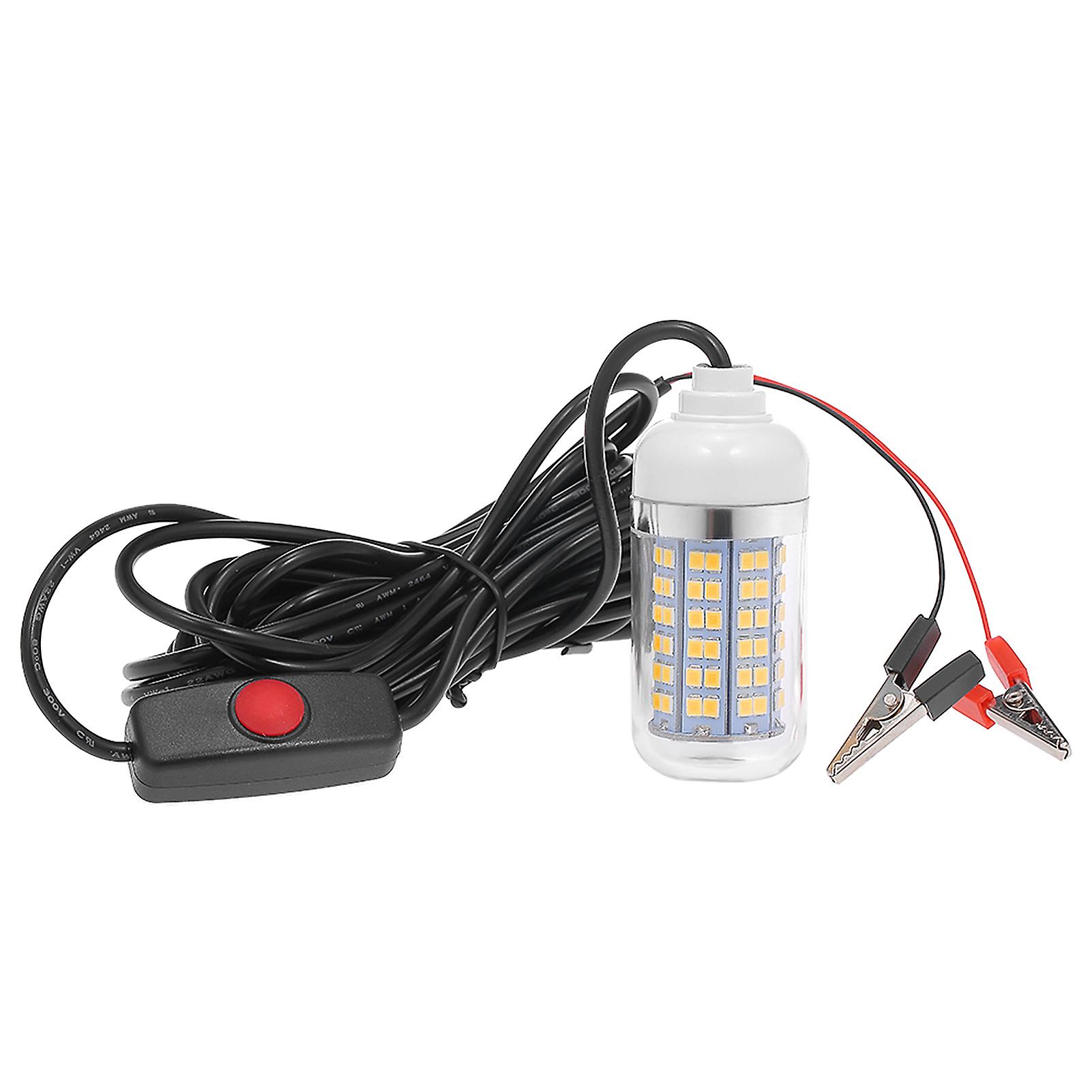 12v 15w Underwater Fishing Attract Light Led Lamp Fish Finding System Light With 30ft Power Cord And Battery Clip