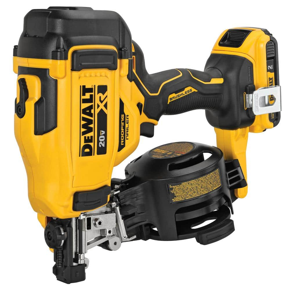 DEWALT 20V MAX Lithium-Ion 15-Degree Cordless Roofing Nailer Kit with 2.0Ah Battery Charger and Bag DCN45RND1