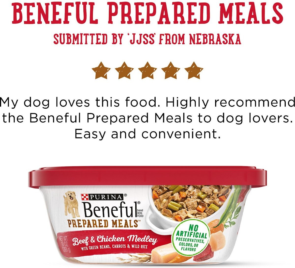 Purina Beneful Prepared Meals Beef and Chicken Medley with Green Beans， Carrots and Wild Rice Wet Dog Food